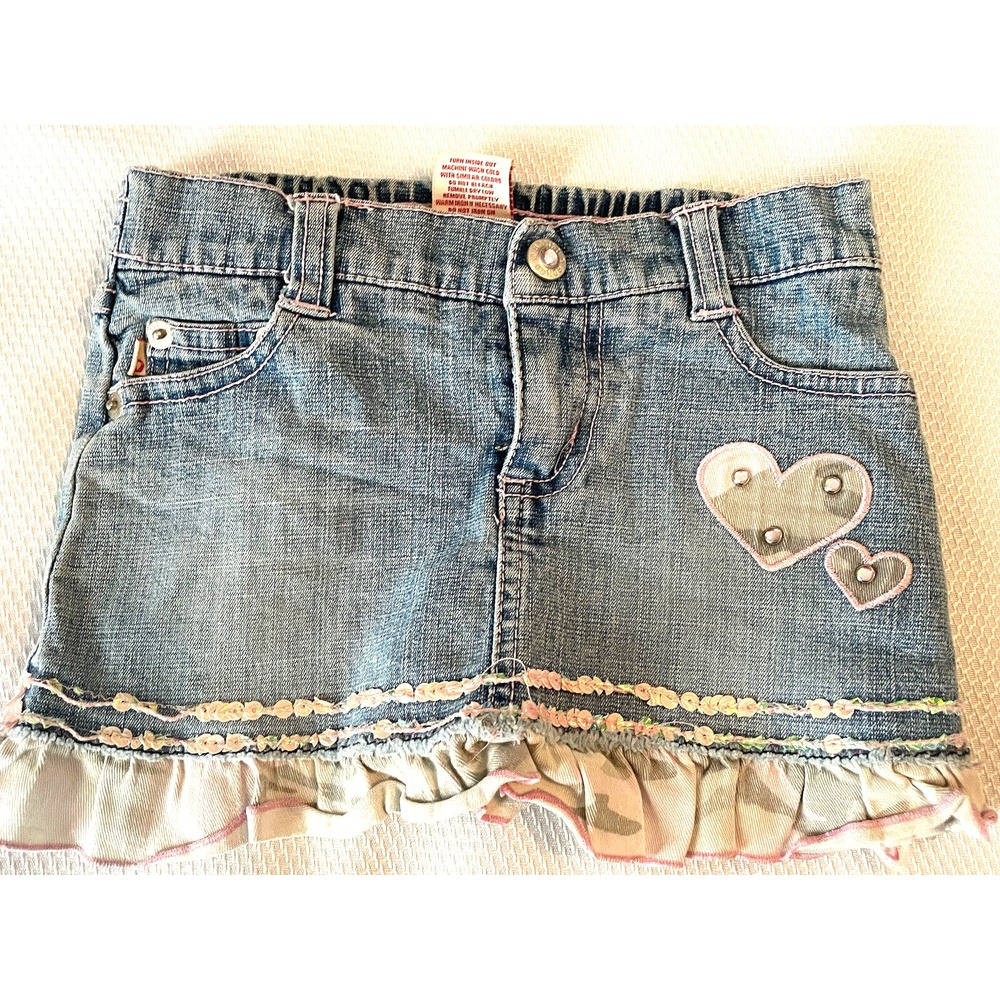 Toddler Skort BONGO Girls Blue Jeans with Lace on bottom with Hearts  Size 3/3T